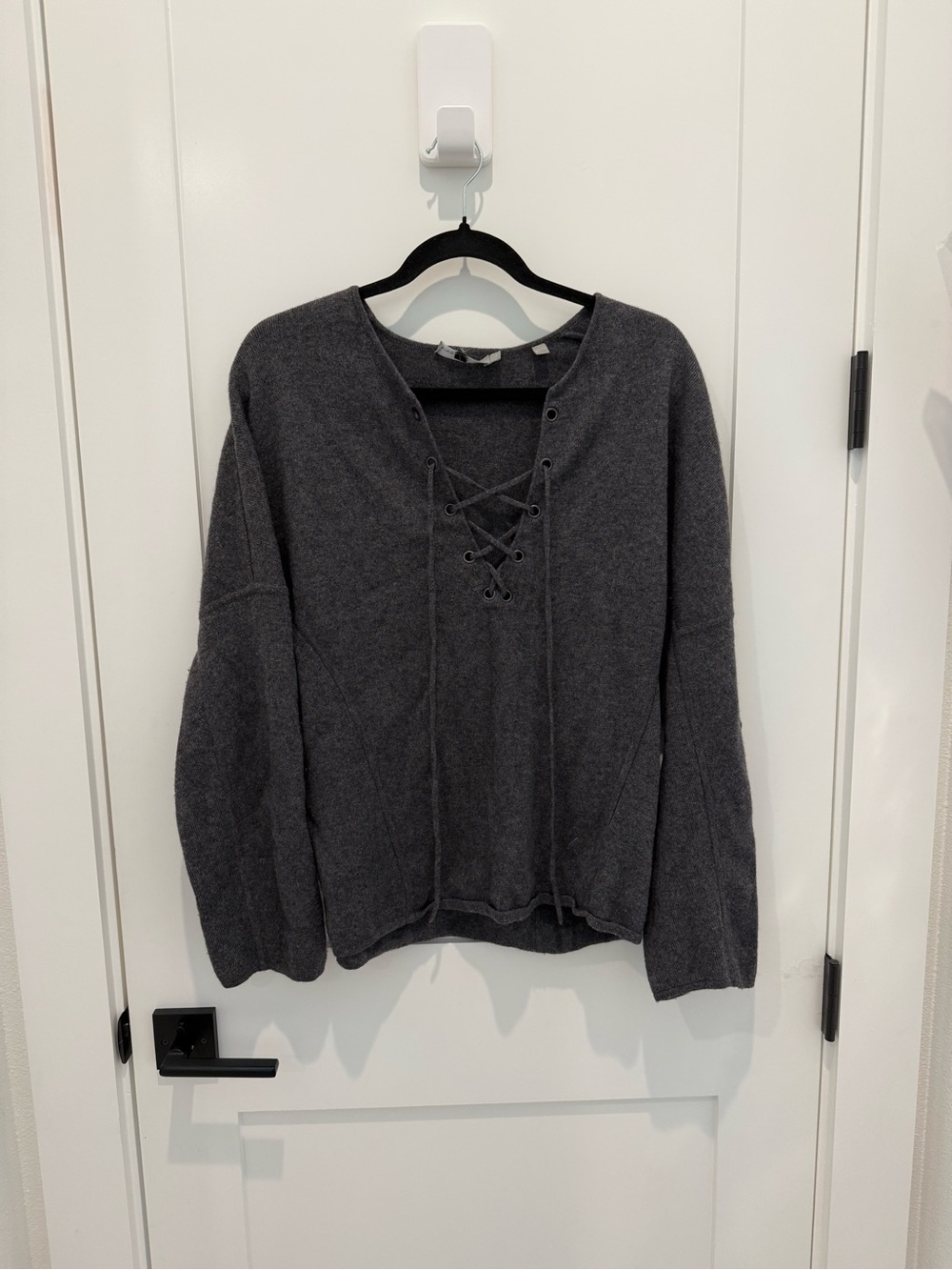 Vince Charcoal Lace-Up V-Neck Sweater